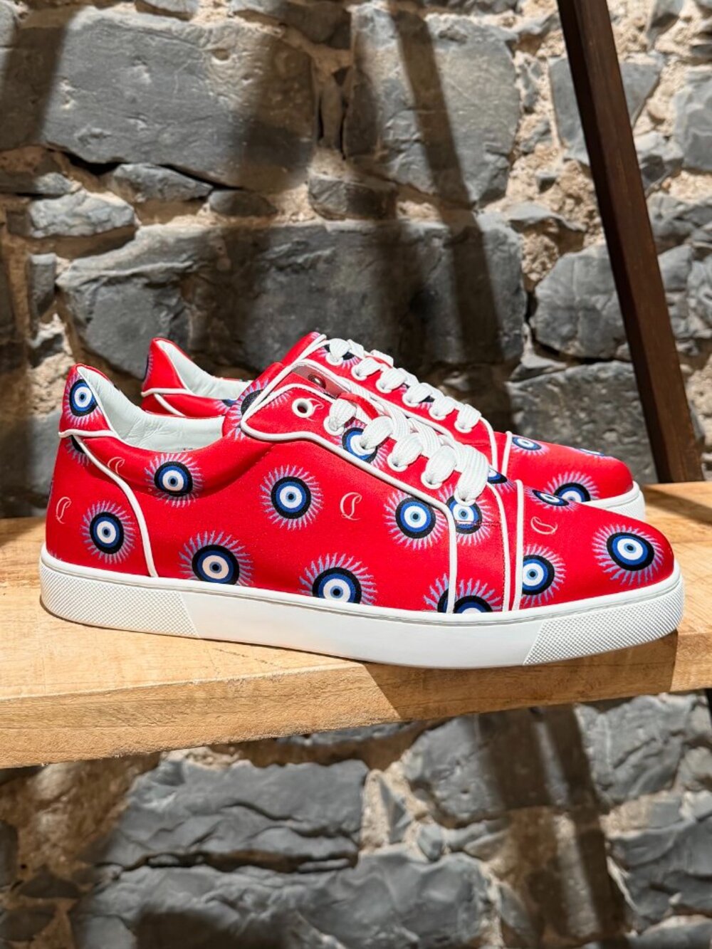 Christian Louboutin Red Crepe Loubi Eye Louis Junior Low-top Sneakers